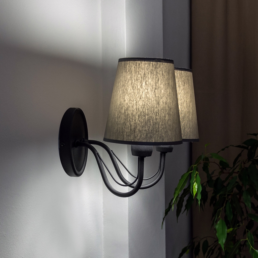 Nástěnná lampa MALBO 2xE27/15W/230V šedá/černá