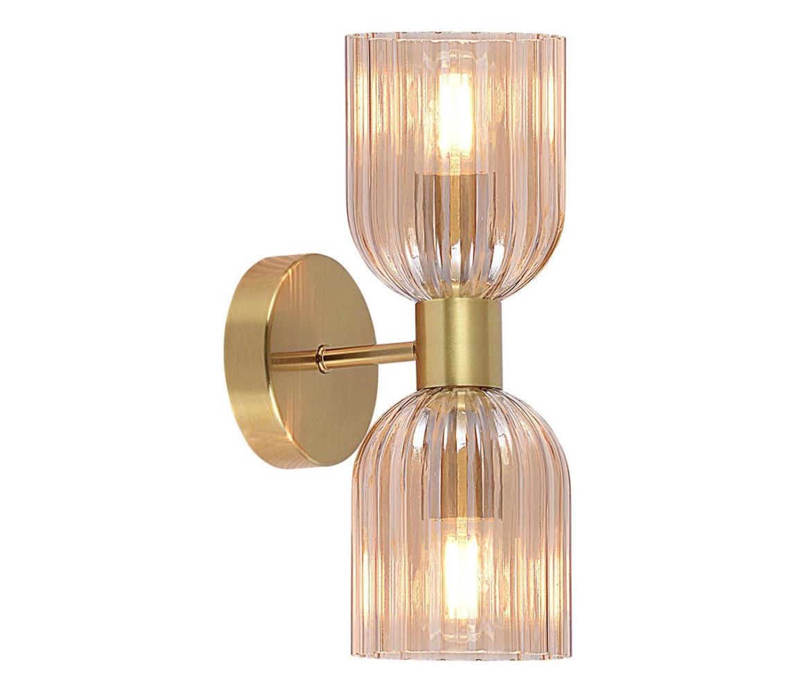 Light Prestige Nástěnná lampa PIEGA 2xE14/10W/230V mosaz/kouřová béžová LP-939/2W amber Béžová,Mosaz,Kouřová