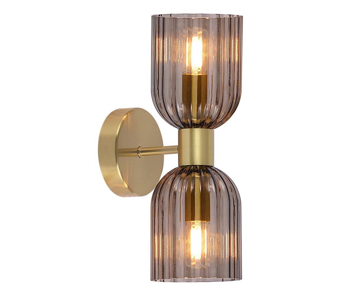 Light Prestige Nástěnná lampa PIEGA 2xE14/10W/230V mosaz/kouřová černá LP-939/2W smoked Černá,Mosaz,Kouřová