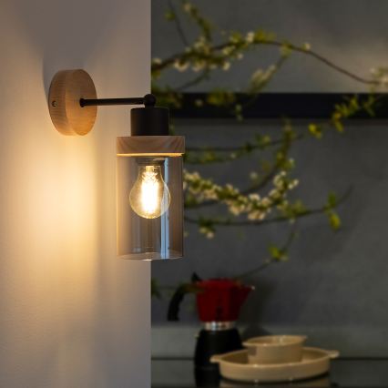 Nástěnná lampa WOODNEST 1xE27/15W/230V borovice/kouřová černá