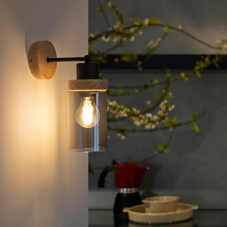 Nástěnná lampa WOODNEST 1xE27/15W/230V borovice/kouřová černá