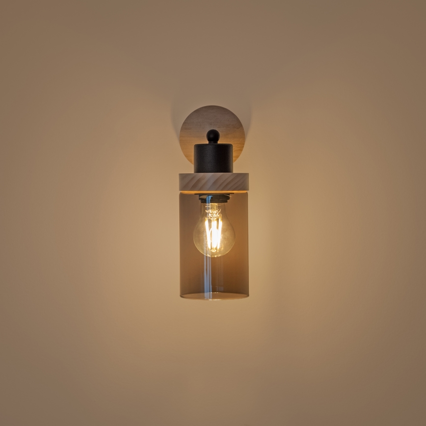 Nástěnná lampa WOODNEST 1xE27/15W/230V borovice/kouřová černá