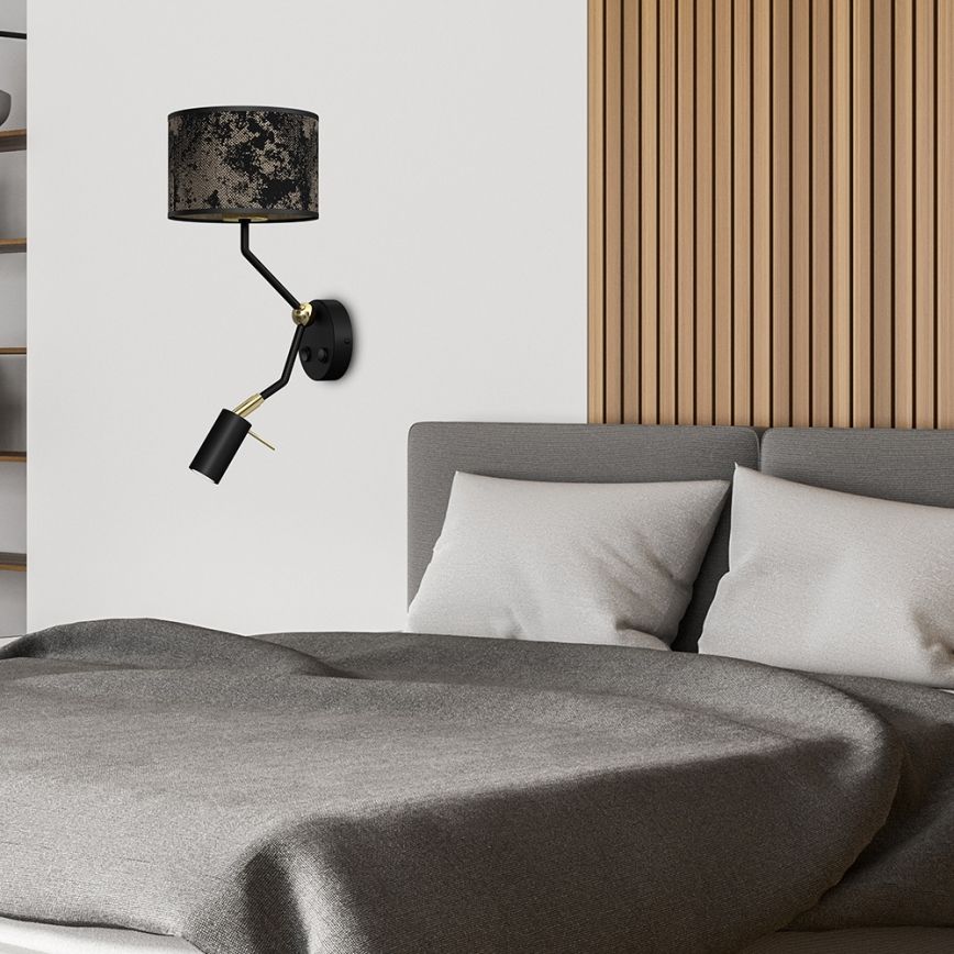 Nástěnná lampička SATINO 1xE27/40W/230V + 1xGU10/MR11/7W černá/zlatá