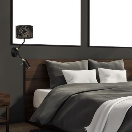 Nástěnná lampička SATINO 1xE27/40W/230V + 1xGU10/MR11/7W černá/zlatá