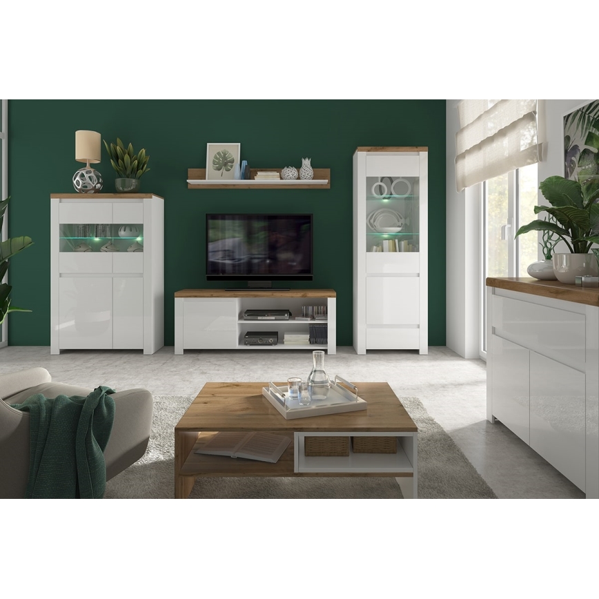 Nástěnná police DAMINO 21x100 cm dub wotan/bílá