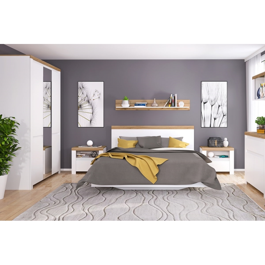 Nástěnná police DAMINO 21x100 cm dub wotan/bílá