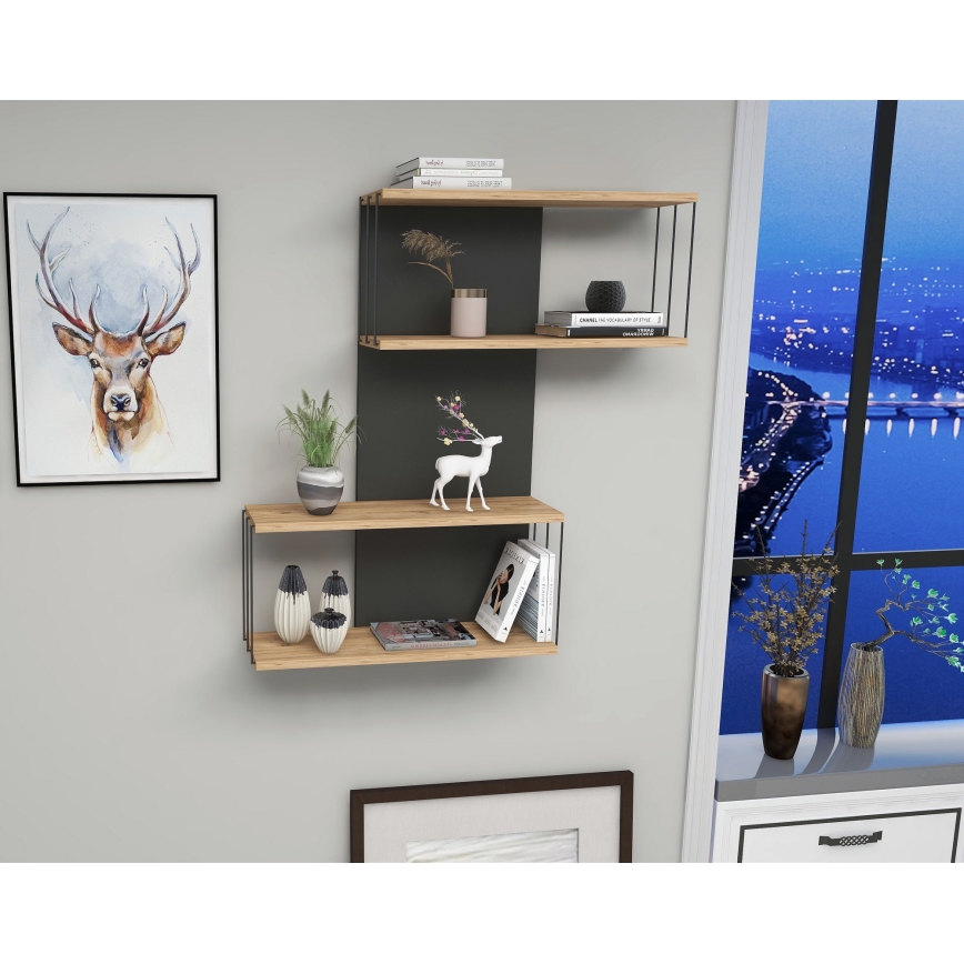 Nástěnná police DESTAN 65x96x19 cm antracit/hnědá