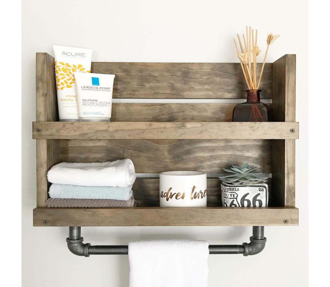 Asir Nástěnná police s držákem ručníku BORURAF 50x60 cm hnědá AS0952