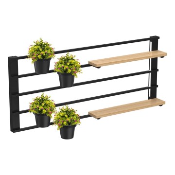Nástěnná police s květináči a LED osvětlením SHELF 50x118 cm černá/béžová/borovice
