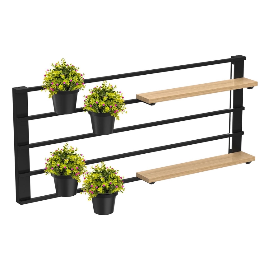 Nástěnná police s květináči a LED osvětlením SHELF 50x118 cm černá/béžová/borovice