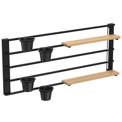 Nástěnná police s květináči a LED osvětlením SHELF 50x118 cm černá/béžová/borovice