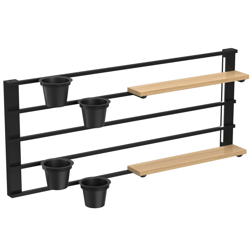 Nástěnná police s květináči a LED osvětlením SHELF 50x118 cm černá/béžová/borovice