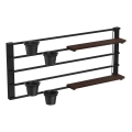 Nástěnná police s květináči a LED osvětlením SHELF 50x118 cm černá/hnědá/borovice
