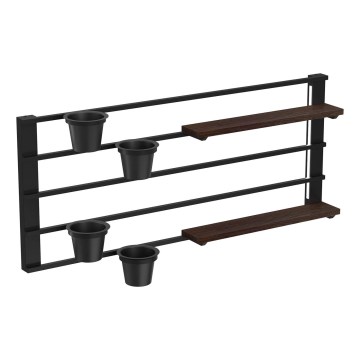 Nástěnná police s květináči a LED osvětlením SHELF 50x118 cm černá/hnědá/borovice