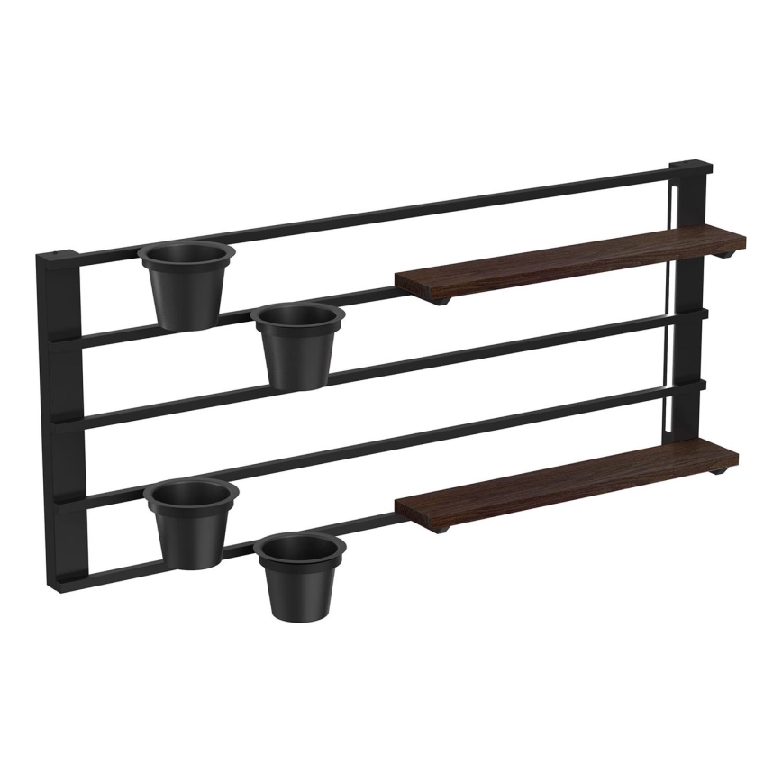 Nástěnná police s květináči a LED osvětlením SHELF 50x118 cm černá/hnědá/borovice