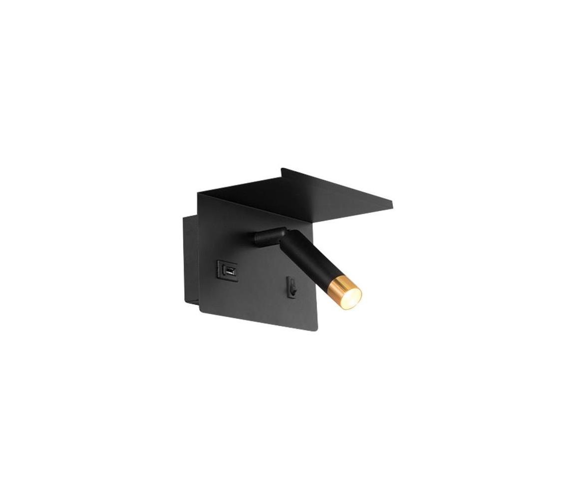 Illumaxx Nástěnné bodové svítidlo s policí a USB nabíječkou 1xG9/35W/230V černá/zlatá OS0032