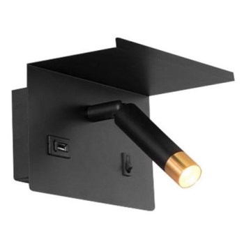 Nástěnné bodové svítidlo s poličkou a USB nabíječkou 1xG9/35W/230V černá/zlatá