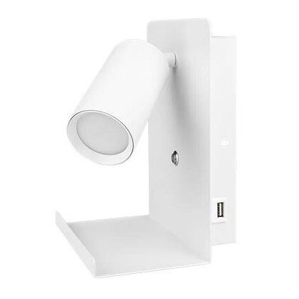 Nástěnné bodové svítidlo s poličkou a USB nabíječkou 1xGU10/35W/230V bílá