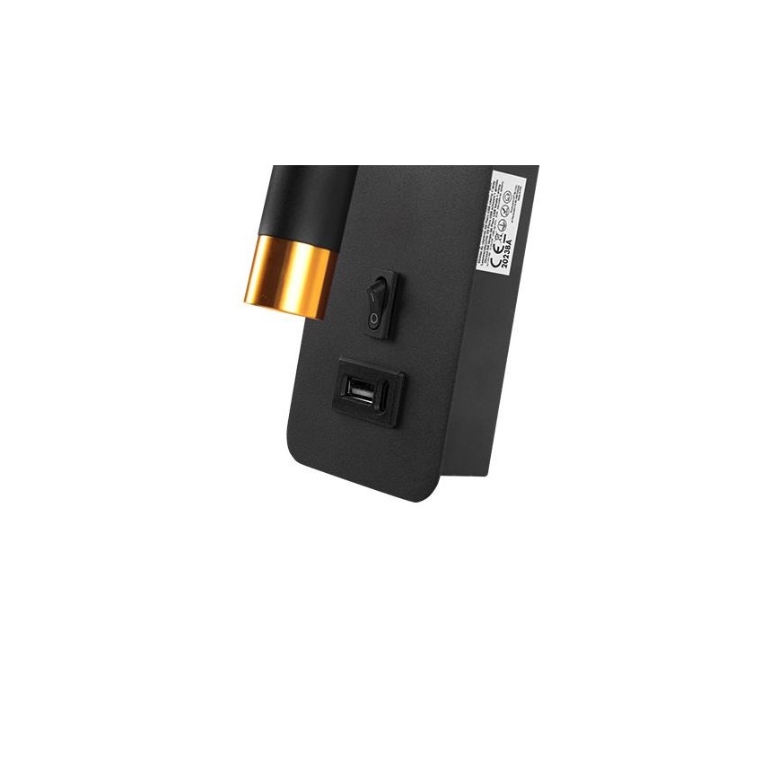 Nástěnné bodové svítidlo s USB nabíječkou 1xG9/35W/230V černá/zlatá