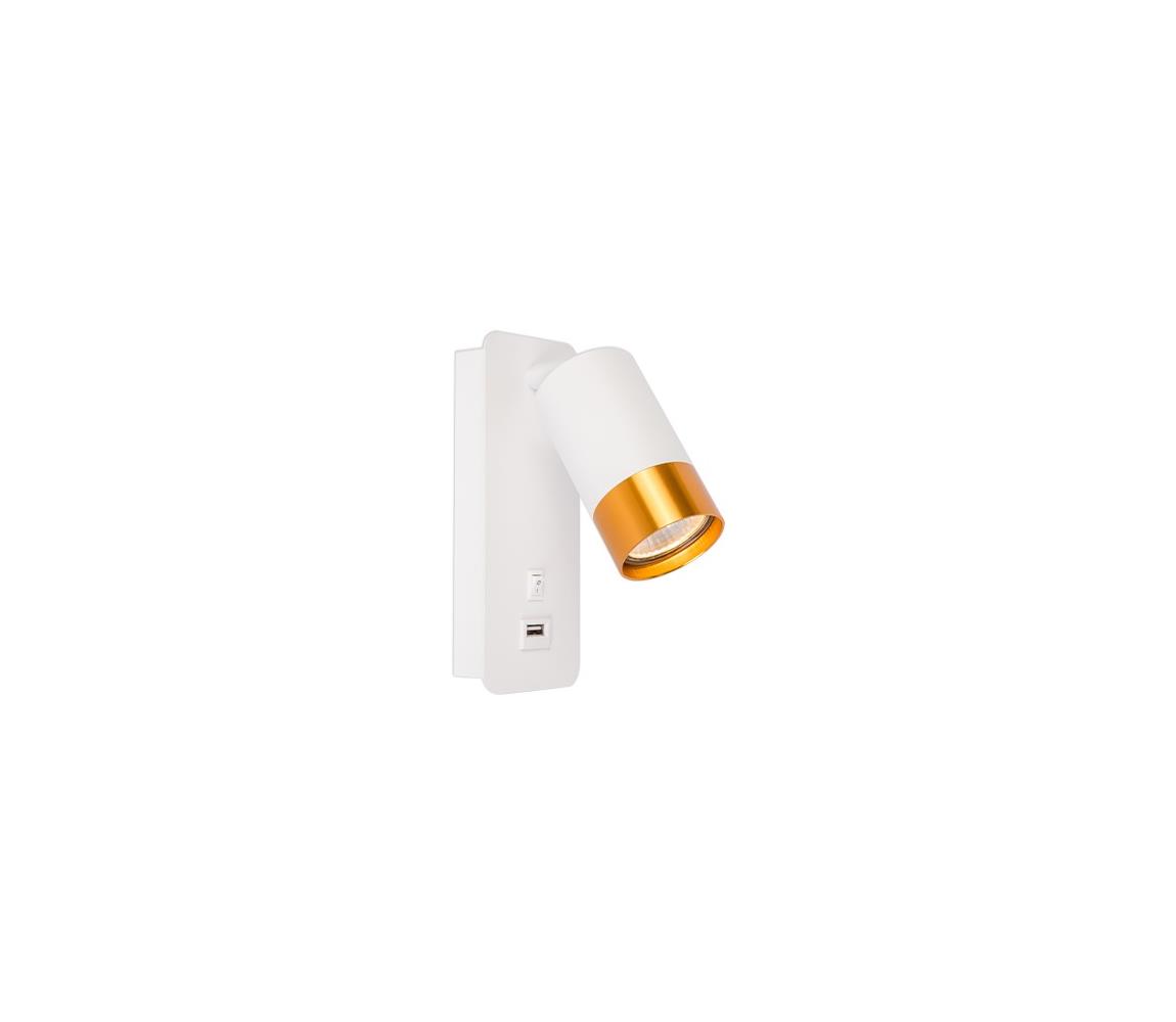 Illumaxx Nástěnné bodové svítidlo s USB nabíječkou 1xGU10/35W/230V bílá/zlatá OS0023