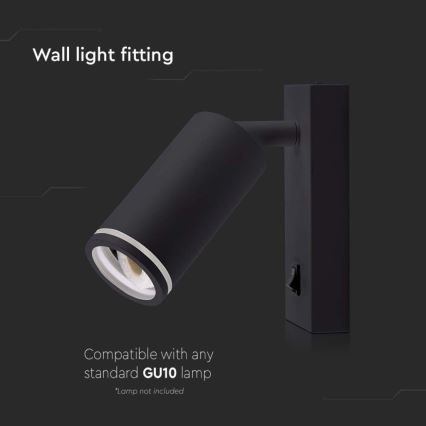Nástěnné bodové svítidlo s vypínačem 1xGU10/35W/230V černá