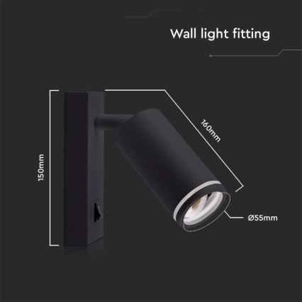 Nástěnné bodové svítidlo s vypínačem 1xGU10/35W/230V černá