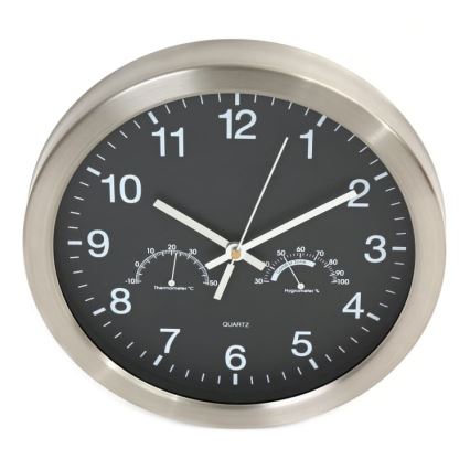 Nástěnné hodiny s teploměrem a vlhkoměrem 1xAA černá