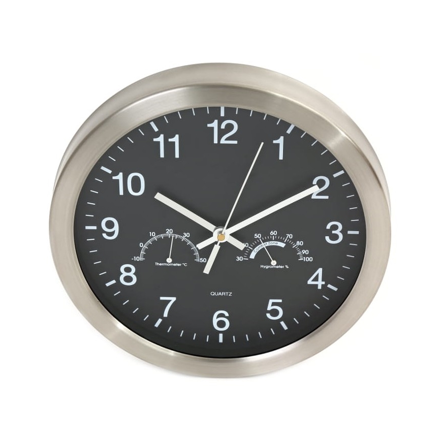 Nástěnné hodiny s teploměrem a vlhkoměrem 1xAA černá