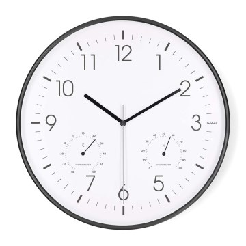 Nástěnné hodiny s teploměrem a vlhkoměrem pr. 30,5 cm 1xAA černá