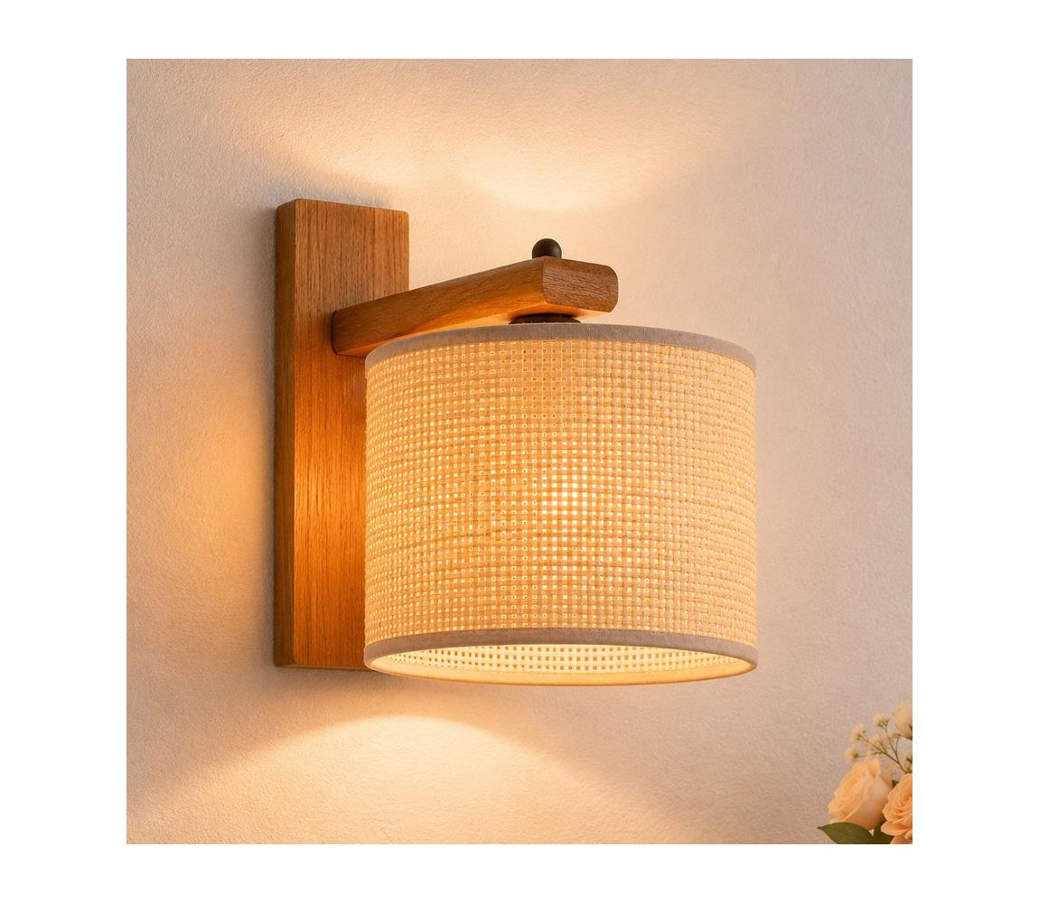 Nástěnné svítidlo AIDA 1xE27/15W/230V dub/rafie KM-1.98/DĄB RUSTIK/RAFFIA Hnědá,Béžová – Alasans