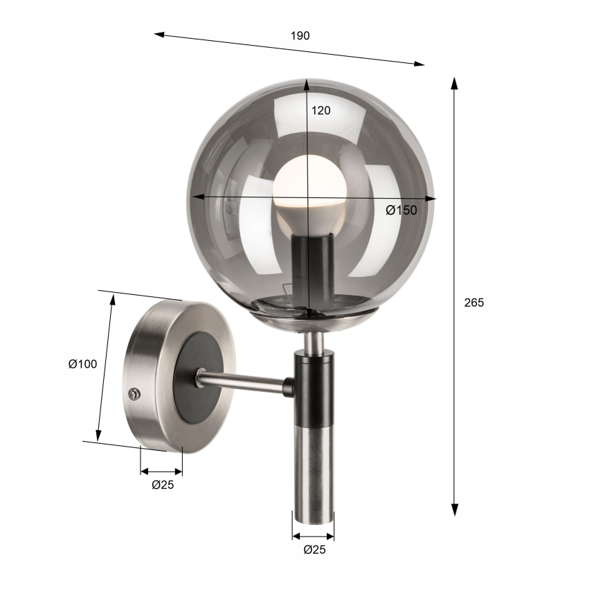 Nástěnné svítidlo ROLLO 1xE14/5W/230V matný chrom/kouřová