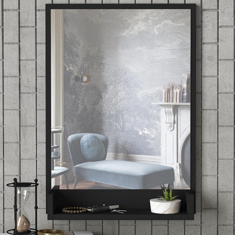 Nástěnné zrcadlo s policí COSTA 75x45 cm černá