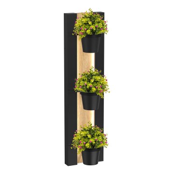 Nástěnný květináč s LED osvětlením SHELF 90x18 cm černá/dub