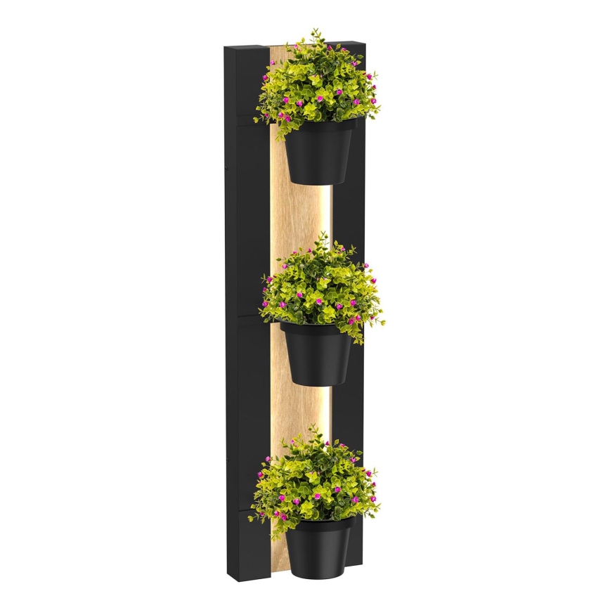 Nástěnný květináč s LED osvětlením SHELF 90x18 cm černá/dub