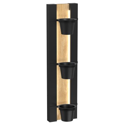 Nástěnný květináč s LED osvětlením SHELF 90x18 cm černá/dub