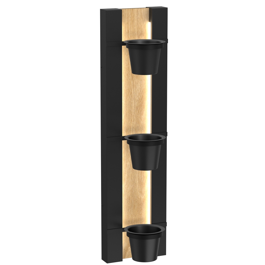 Nástěnný květináč s LED osvětlením SHELF 90x18 cm černá/dub