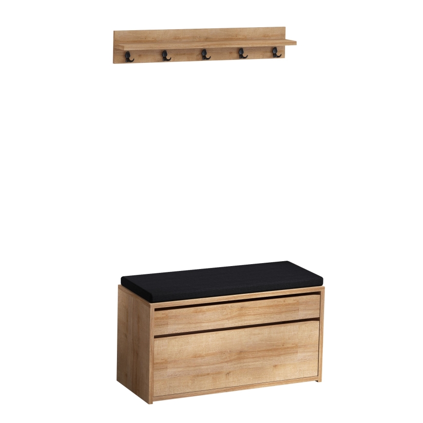 Nástěnný věšák BOBY 15x80 cm + botník 42x80 cm hnědá/černá