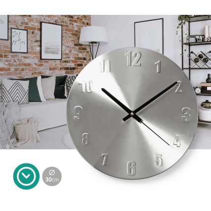 Kovové nástěnné hodiny 1xAA matný chrom