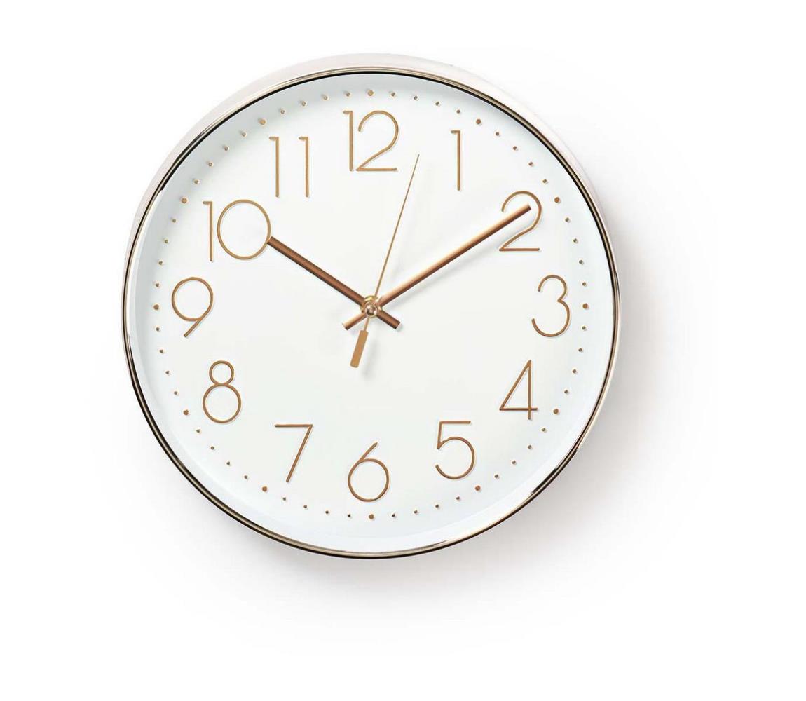 Nedis Nedis CLWA015PC30RE - Nástěnné hodiny 1xAA bílá/rosegold NE0239