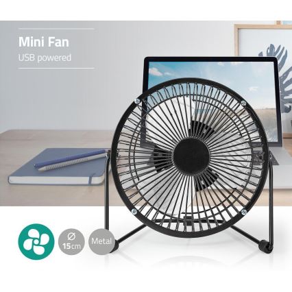 Stolní ventilátor 3W/USB 15 cm černá