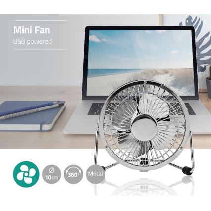 Stolní ventilátor 3W/USB 10 cm lesklý chrom