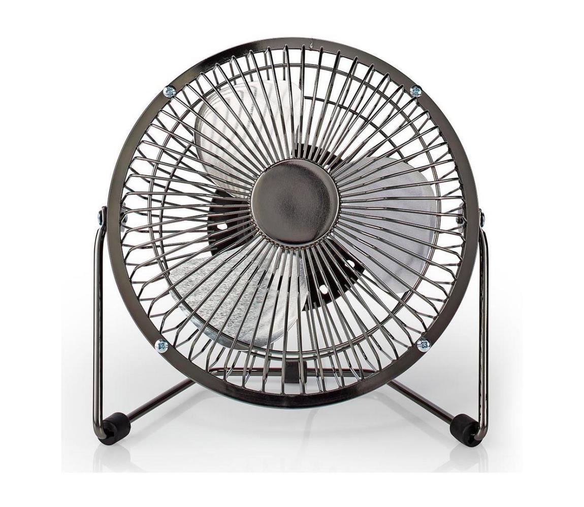 Nedis FNDK1GM15 stolní mini USB ventilátor 15 cm s kovovým tělem, kovově šedý