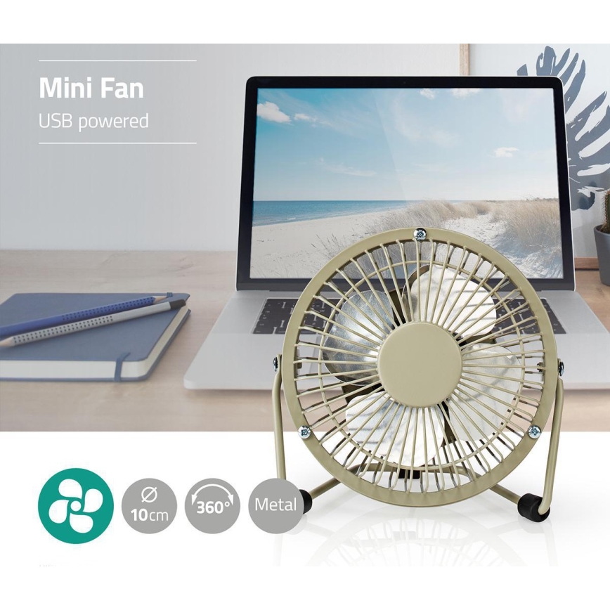 Stolní ventilátor 3W/USB 10 cm šedá