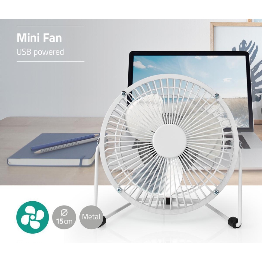 Stolní ventilátor 3W/USB 15 cm bílá