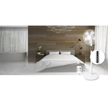 Stojanový ventilátor s teploměrem a LED displejem 45W/230V bílá + dálkové ovládání