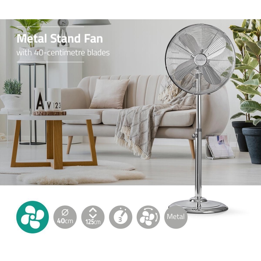 Stojanový ventilátor 50W/230V lesklý chrom