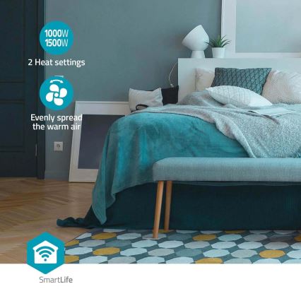 Ventilátor s keramickým topným tělesem Smartlife 1000/1500W/230V Wi-Fi Tuya + dálkové ovládání