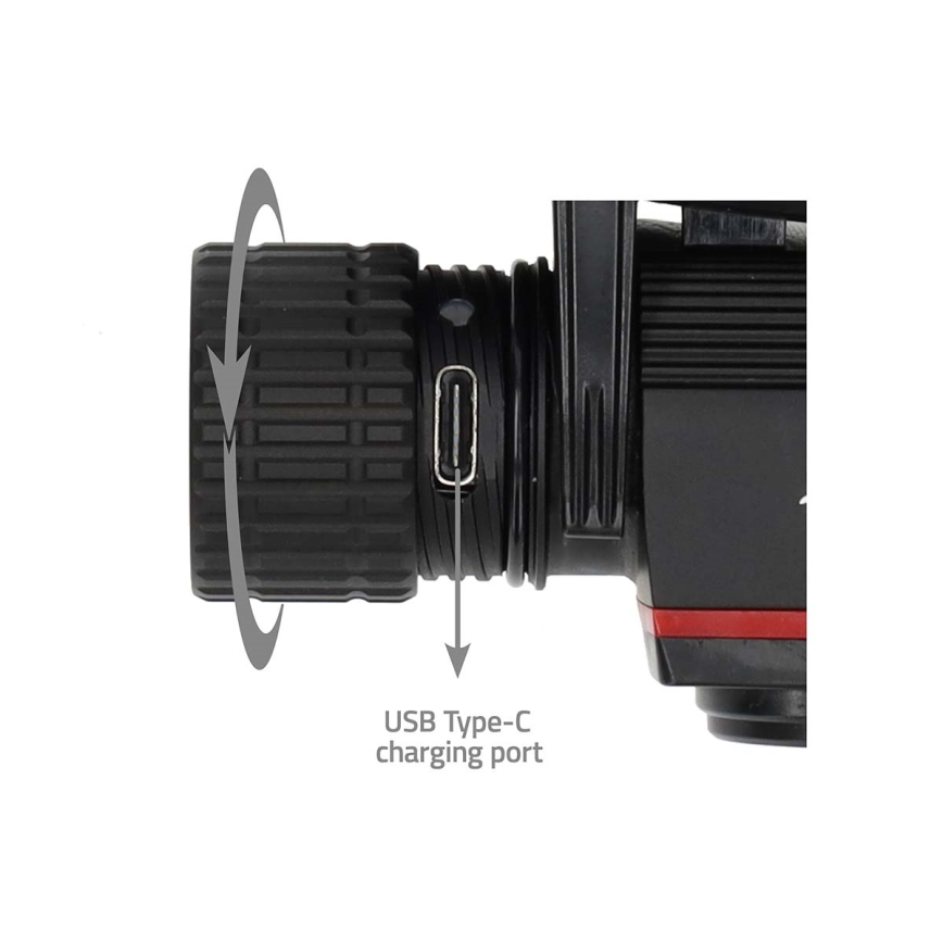 LED Stmívatelná nabíjecí hliníková čelovka LED/10W/5V 2200 mAh IPX8 černá