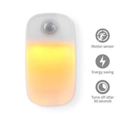 LED Orientační svítidlo se senzorem pohybu a soumraku do zásuvky LED/0,55W/230V bílá
