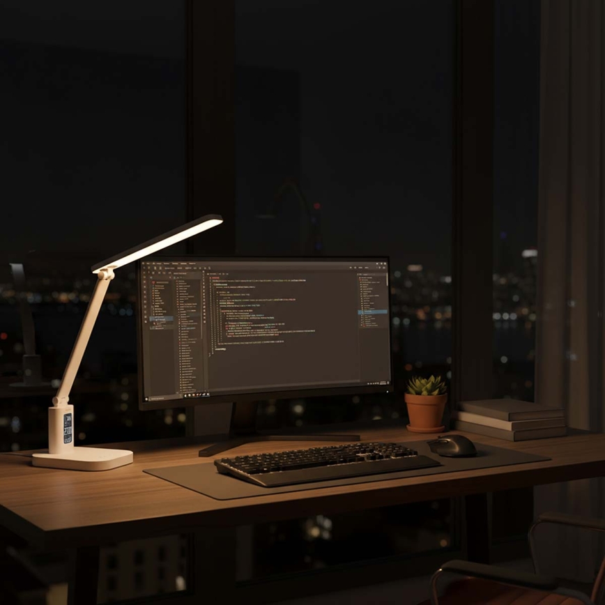 LED Stmívatelná nabíjecí dotyková stolní lampa s displejem LED/7,5W/1200 mAh 3000/4000/5700K CRI 90 bílá
